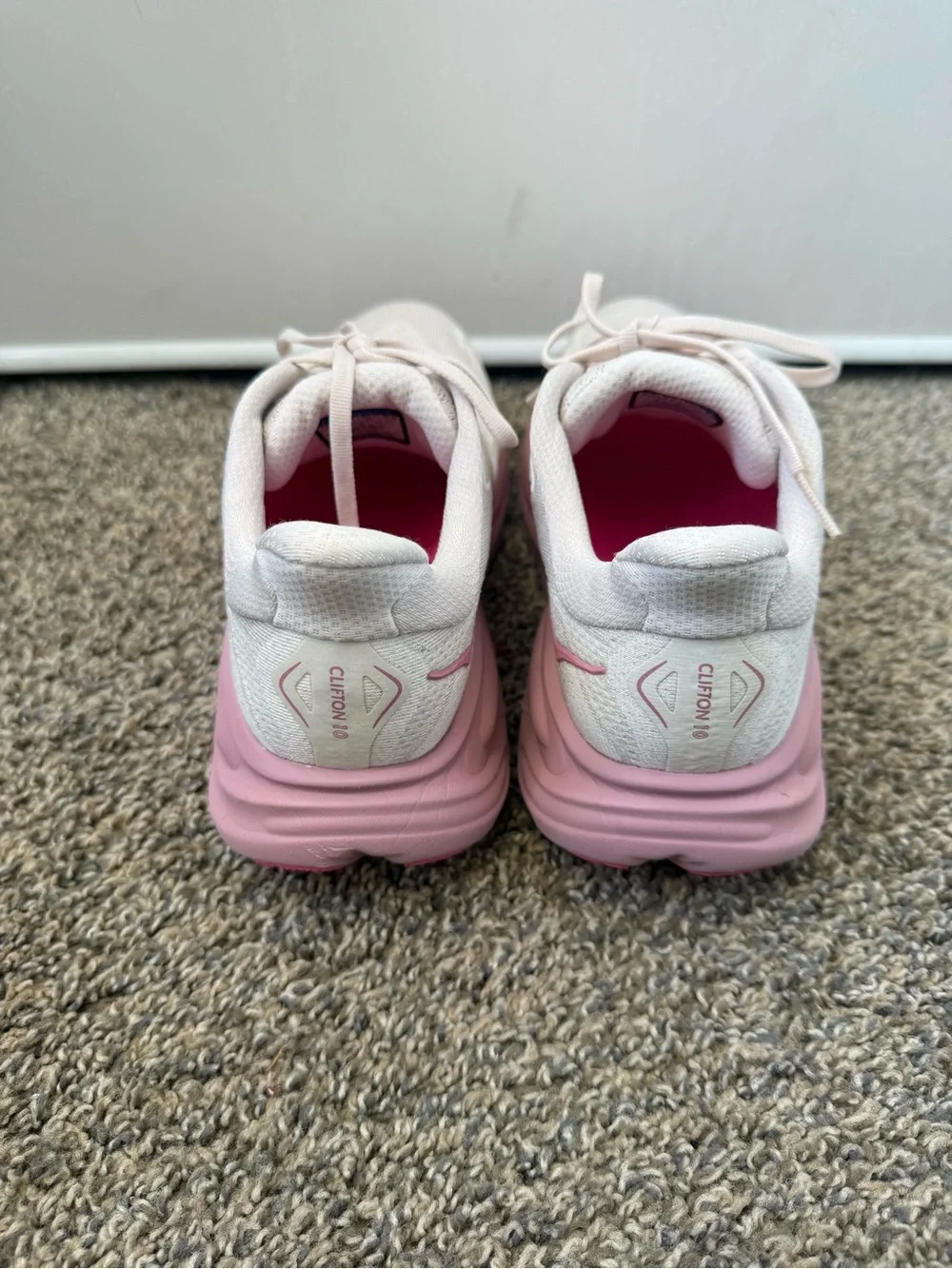 Hoka  Clifton 10 size 8.5B Women's White and Pink Clifton-Style Running Shoes